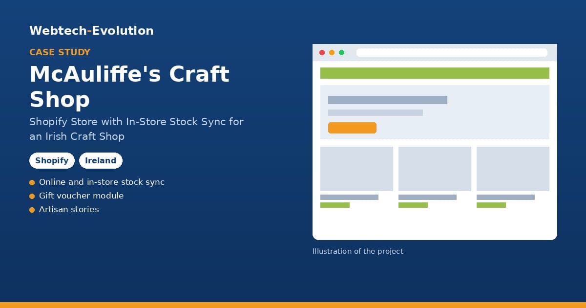 Illustration of the McAuliffe's Craft Shop project: Shopify Store with In-Store Stock Sync for an Irish Craft Shop